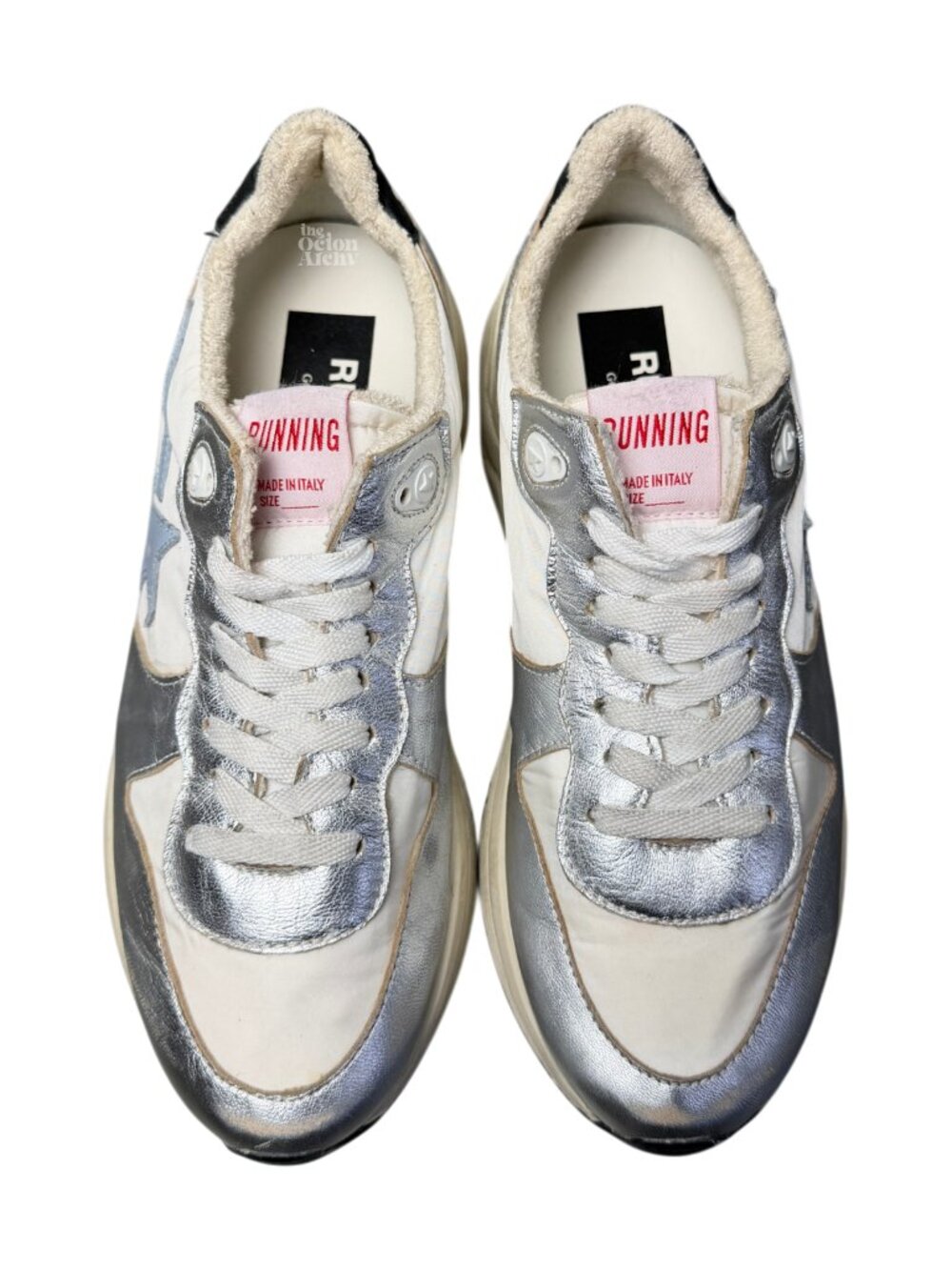 Size 39 Golden Goose Women's Running Sole Sneaker Silver/White/Blue Fog/Black - Picture 6 of 10